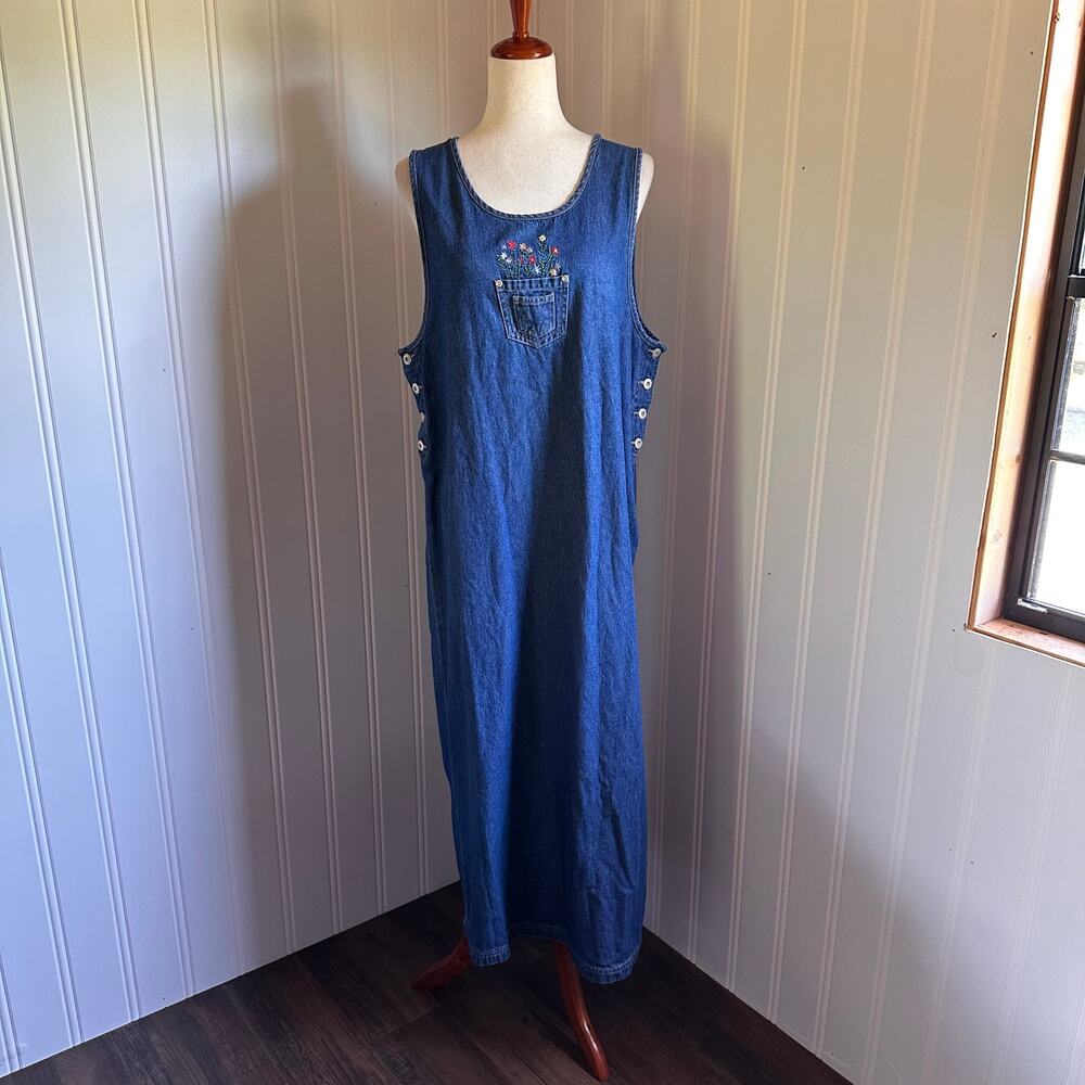 Vintage 90s Teachercore Denim Maxi Dress M/L